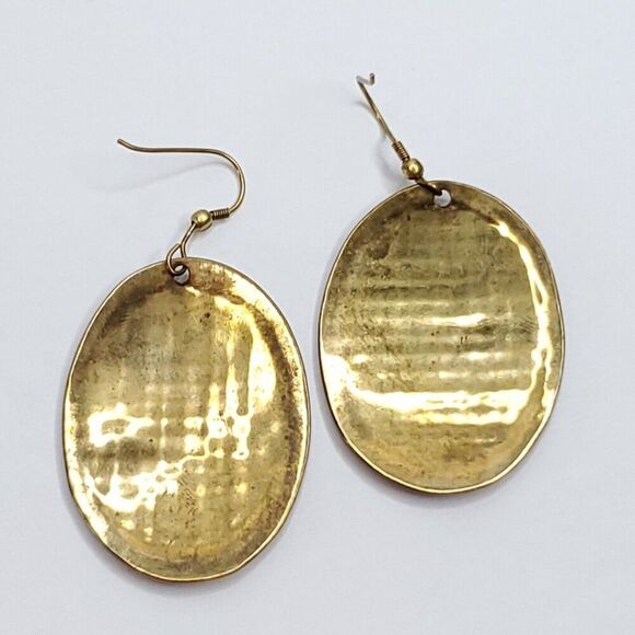 Boho Earrings Copper Brass Silver Geometric Herringbone Dangle Drop Oval - Picture 3 of 3